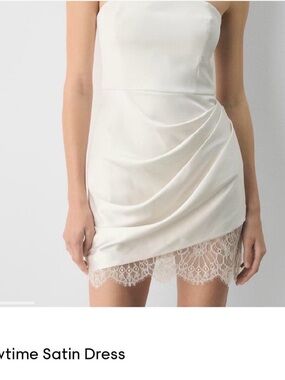 Aritzia Ivory Satin Mini Dress with Lace Trim